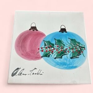 Holiday art, trivet, ceramic tile, made in Italy, hand painted, signed by artist